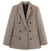 Elegant Plaid Long Sleeve Blazers Women Double Breasted Office Suit Jacket Woman Casual Turn Down Collar Outwear Lady