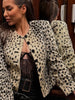 O-neck Leopard Short Faux Fur Coats Women Full Sleeve Button Waist Cinching Autumn Winter Jacket Designer Outerwears