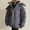 Chic Women Print Hooded Padded Jacket Oversized Zip Up Long Sleeve Warm Winter Coat Casual Daily Ladies Quilted Cotton Outerwear
