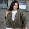 Suede Jacket Woman Green Khaki Outerwears Women's Jacket Spring Crop Oversize Long Sleeve Coats Jacket