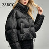 Women Thick Warm Cotton Short Jacket Rhinestones Winter Stand Collar Down Coat Shiny Crystal Cropped Puffer Parka Пуховики