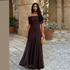 Women Mesh Maxi Dress Off Shoulder Fold Over Tube Top Ruched Waist Flowy A Line Floor Length Resort Wedding Guest Evening Gown