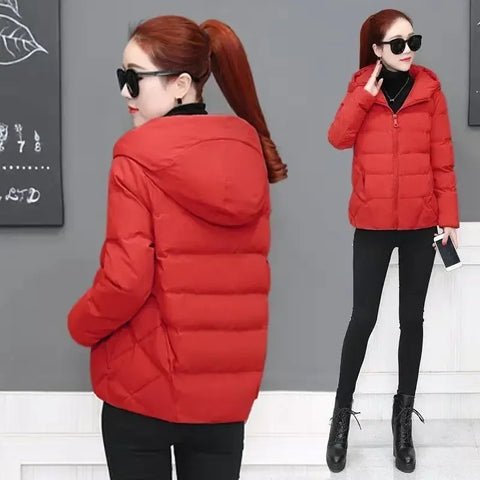 Winter Women's Cold Coat Parkas Hooded Padded Jacket Cropped Jacket Plus Size Long Sleeve Top Korean