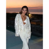Autumn Women Sequin Kimono Jacket Coat Long Sleeve V Neck Female Casual Loose Outerwear Chic Lady Wrap Outfits