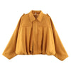 Women Bomber Jackets Suede Texture Coats Turn-down Collar Long Sleeve Loose Vintage Female Outerwear Chic Top Streetwear