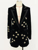 High Street F/W Designer Jacket Women's Single Button Rhinestone Diamonds Beaded Bee Velvet Long Blazer