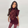 Sexy Lace See Through Party Dress Women Slim Fly Sleeve O-neck Evening Solid Dresses Female Patchwork Pleated Robe Lady