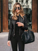Vintage Women PU Leather Bomber Jacket Casual Autumn Winter Zipper Windbreaker Streetwear Female Blazer Y2K Clothes