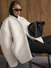 Women's Fleece Button Wasit Jacket Stand Collar Long Sleeve Pockets Oversized Coat Lady Spring Casual Outerwear