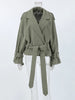 Women's Lace Up Cropped Trench Coat Lapel Long Sleeve Solid Loose Jacket Autumn Winter Female Street Outerwear
