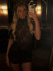 Sexy Lace See Through Party Dress Women Slim Fly Sleeve O-neck Evening Solid Dresses Female Patchwork Pleated Robe Lady