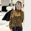 Vintage Faux Suede Jackets Women's Slim Full Sleeves Zipper Stand Collar Cropped Coats Ladies Autumn Solid Streetwear