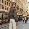 Chic Suede Embroidered Short Coats Women Casual Round Collar Full Sleeves Zipper Pockets Loose Coat Lady Daily Street Outerwear