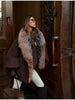 Vintage Thicken Faux Fur Woolen Jacket Women Hooded Pocket Lantern Sleeve Elastic Waist Coat Winter Female Daily Outwear