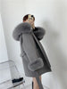 Woolen Coat Oversize Ladies Outerwear Winter Women Natural Fox Fur Collar Cuffs Jacket Hood Cashmere Wool