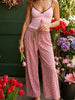 Women Loose Plaid Pants Casual Loose Elastic Straight Wide Leg Trousers with Pockets for Work Office Streetwear