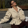 Green Oversized Belt Overcoat Women Elegant Long Sleeve Pleated Lapel Lace Up Windbreaker Autumn Lady Daily Street Outerwears