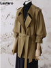 Spring Autumn Khaki Trench Coat for Women Belt Double Breasted Elegant Elegant British Style