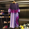 Pleated Tie Flower Long Sleeve Women's Dress Chic Loose Colorblock Patchwork Design Beading Famale Clothing 2DB6651