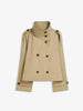 Womens Cropped Trench Coat Double Breasted Stand Collar Belted Waist Street Style Autumn Outerwear Casual Chic Shoulder Epaulets