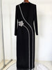 High Street Designer Party Vestido Women's Formal Long Sleeve Diamonds Beading Long Maxi Dress