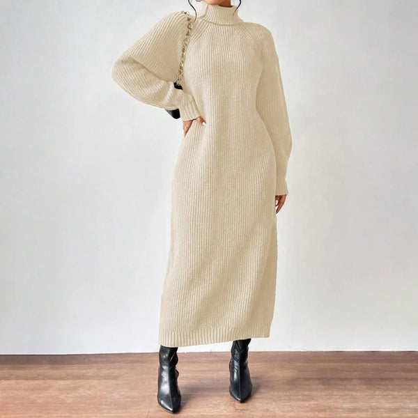 Winter Knit Dresses Women Turtleneck Straight Long Dress Autumn Solid Full Sleeve Thick Casual Vestidos Basis Lady