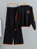 Casual sports set women spring and autumn embroidered knitted sweater with letters and high waist slim pants two-piece set