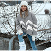 Women Chevron Color Block Padded Ski 2 Piece Set Fleece Collar Zipper Snow Jacket Cargo Wide Leg Pants Winter Snowboard Outfits