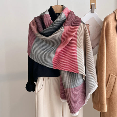 Plaid Scarf Winter Warm Cashmere Women Long Pashmina Foulard Female Scarves Lady Tassel Shawl Wraps Travel Poncho Blanket