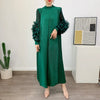 Yudx Purple Pleated High Neck Maxi Evening Dress, Ruffle Sleeve Women's Wedding Guest Ramadan Party Dress
