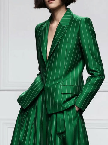 Missuoo Women's Striped Blazer Jacket Notched Collar Long Sleeve Buttoned Blazer Coat Commuter Outerwear for Female