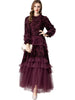 Women's Evening Dress Purple Three-Dimensional Flower Ruffled Long Sleeve Mesh Dresses Autumn Clothing QM782