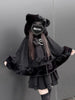 Winter Japanese Lolita Cloak Overcoat Women Design Bow Hooded Patchwork Kawaii Cope Coat Harajuku Warm Sweet Fur Collar Coat