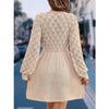 Women Autumn Winter Sweater Dresses V-neck 3D Crochet Knitted Long Pullovers Sweaters Dress