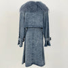 Lady Denim Jacket Mongolian Fur Collar Jacket Autumn Winter Long Trench Coat Fur Detachable Collar Fur Overcoats