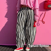 Vertical Stripe Two Piece Outfit Stand Collar Zip Up Jacket Elastic Waist Wide Leg Pants Loose Women Casual High Street Set