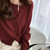O Neck Solid Color Simple Short Loose Fit Knitted Cardigan Pring Autumn Sweet Casual Long Sleeve Sweater Jacket Women 9053