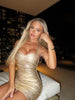 Real Photos Women Gold Bronzing Bandage Dress Bodycon Mini High Street Evening Club Party Homecoming Dress