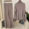 2 Pieces Sets For Women High Neck Loose Sweater With Fox Fur Cuffs Wide Leg Trousers Spring Winter 2DB1757
