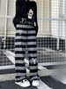 Japanese Stripe Wide Leg Trousers Y2k Aesthetic Kawaii Cartoon Embroidery Straight Pants Vintage Casual Loose Pantalones Women