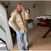 Women's Oversized Quilted Jacket With Hooded Stand Collar Long Sleeve Zipper Pocket Coat Lady Warm Winter Outerwear