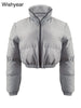 Winter Thick Warm Cotton Down Jacket Women Clothing Gray Zipper Short Puffer Parkas Coats Outwear Female Crop Tops Streetwear