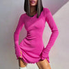 Spring Elegant Pretty Women Dresses Black Sexy Short Dress Female V Neck Long Sleeve Slim Solid Color Mini Dress