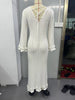 Elegant Knitted Ruffle Dress Women White O-neck Long Flare Sleeve Maxi Dresses Female Autumn Lady Vestidos