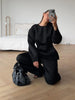 O-neck Waist Cinching Bud Hem Top Pants Suits Women Elegant Long Sleeve Slim Tops Wide Leg Trousers Spring Chic Office Lady Sets