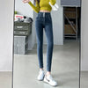 Women's High Waist Stretch Jeans Blue Black Gray and Versatile Multi-button Slim Denim Long Pants Female