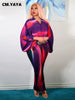 Elegant Women Pleated Patchwork Double Wear Batwing Long Sleeve V-neck Bodycon Midi Maxi Long Dresses Vestidos