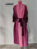 Gradient Pleated Trench Coat For Women Bat Sleeve Scarf Collar Long Windbreaker Female Clothing 2DA2148