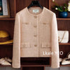Women's Short Jacket Spring Autumn Round Neck Temperament Tweed Lady Outerwear Long Sleeve Ladies Leisure Coat
