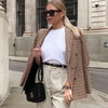 Elegant Plaid Long Sleeve Blazers Women Double Breasted Office Suit Jacket Woman Casual Turn Down Collar Outwear Lady